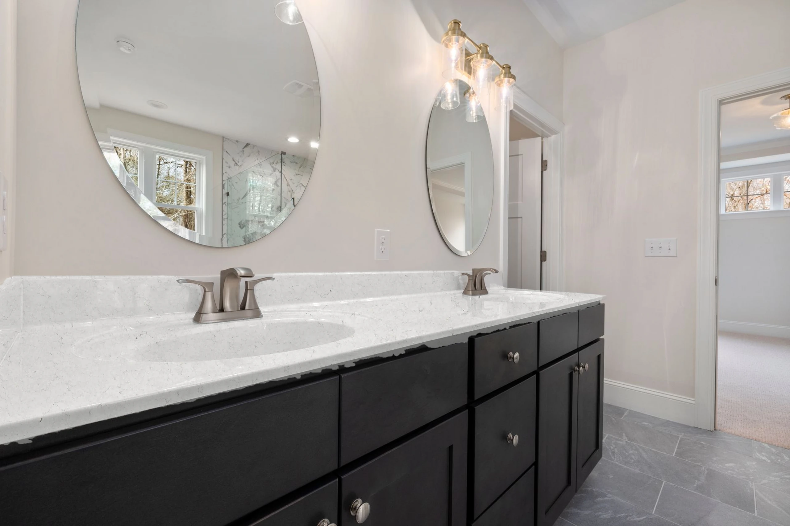 Double-basin counter run — visualised with London Grey quartz