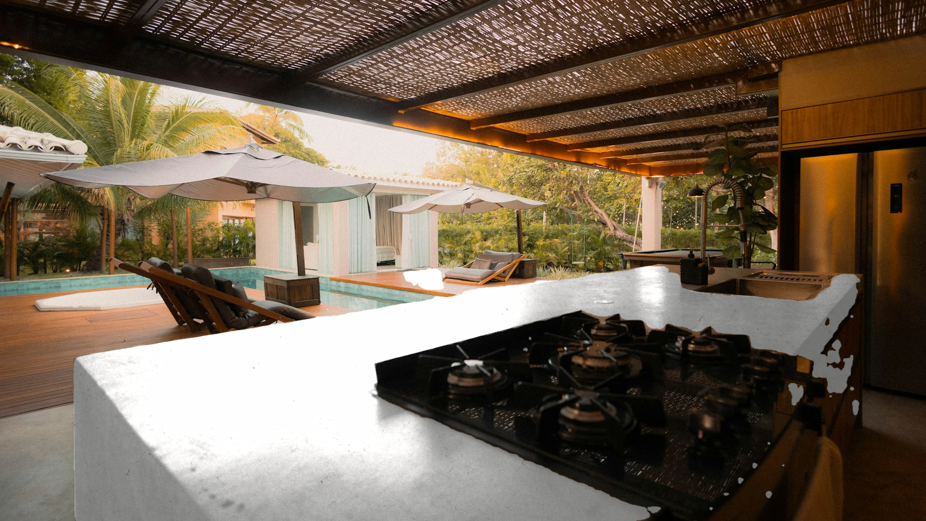 Concrete bar, angled view — visualised with London Grey quartz